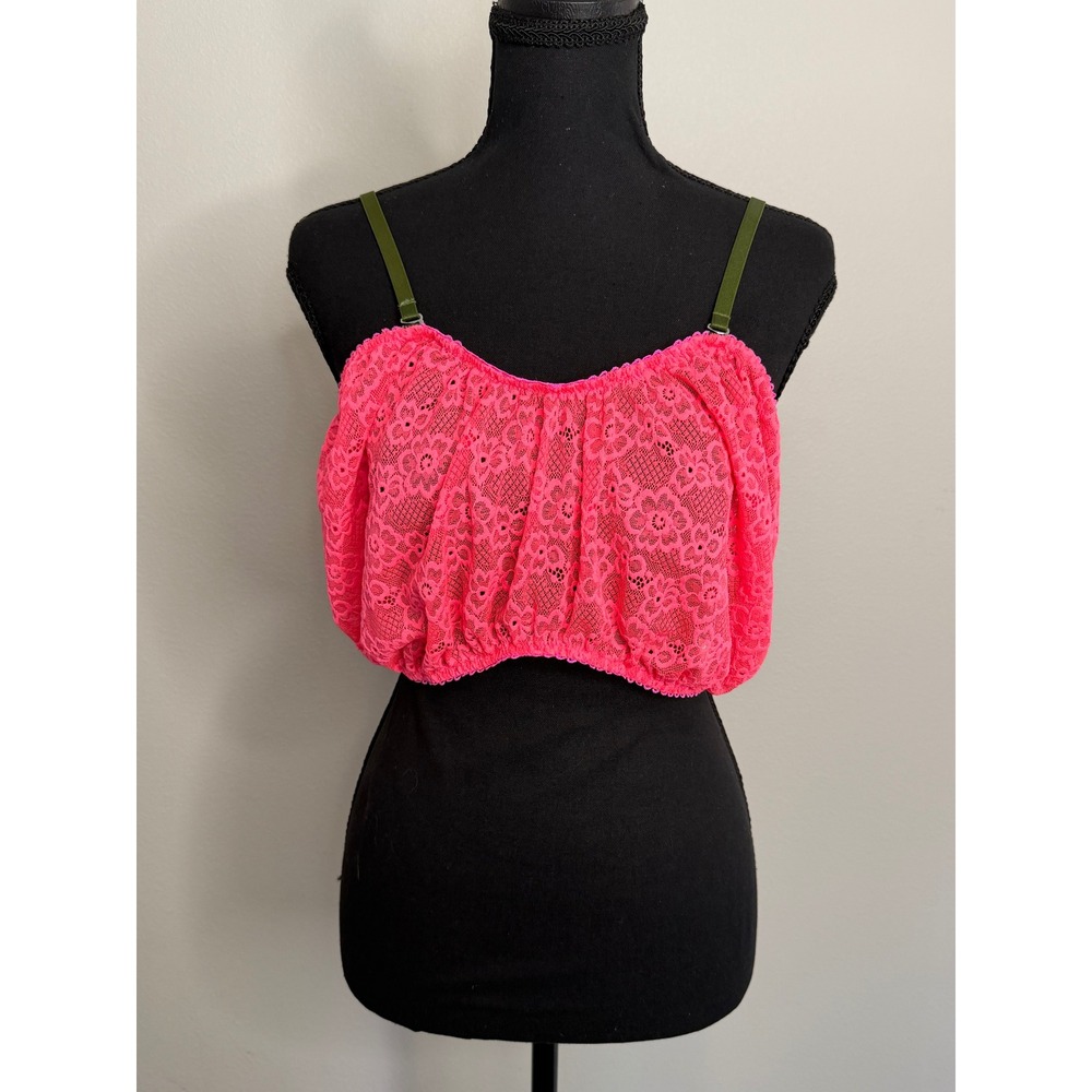 Parade Neon Pink Lace Bralette Crop Top Adjustable Straps Women's 2XL PR119W
